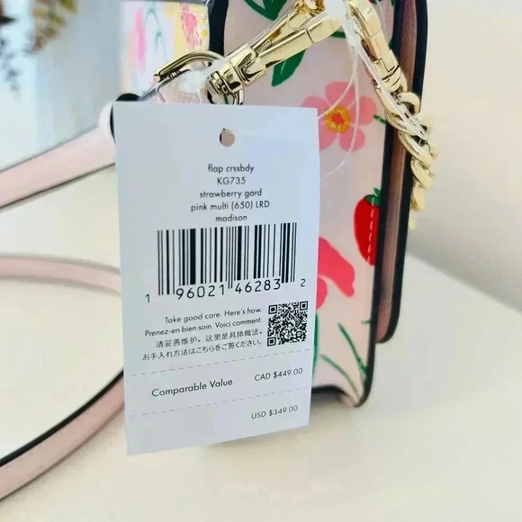 Kate Spade Purse Madison Medium Flap Convertible Crossbody Strawberry Garden - Picture 6 of 8